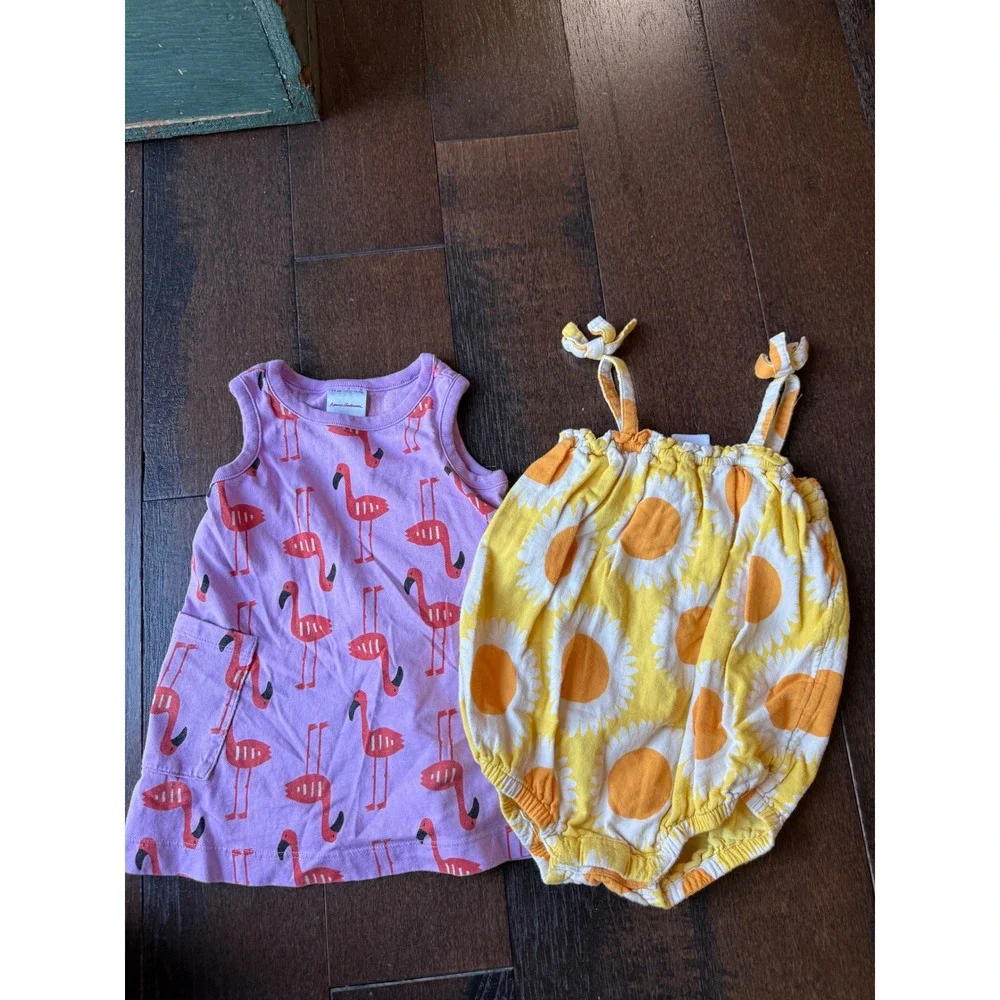 Hanna Andersson Dress & Romper 12-18M Purple Yellow Summer Bundle lot of 2